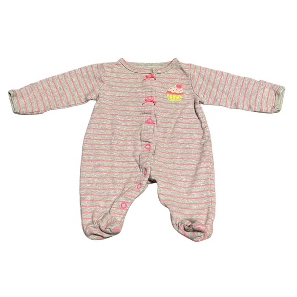 CARTERS Pink & Gray Footies Cozy One Piece Sleeper - Picture 2 of 4